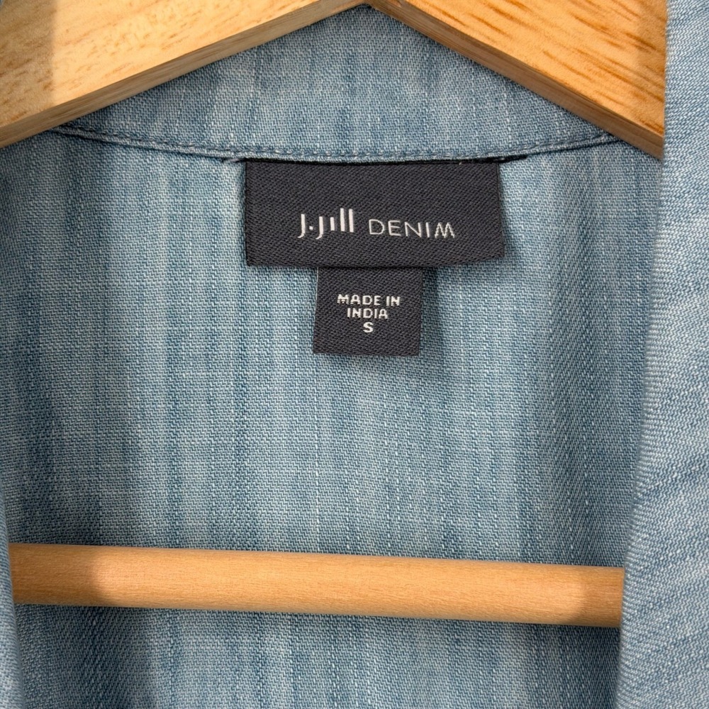 J. Jill Denim Light Wash Tencel Button Front Maxi Dress Short Sleeve Blue S - Picture 9 of 11